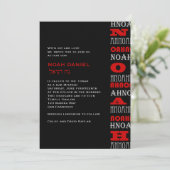 Noah Cool Modern Bar Mitzvah Invitation Red Black Kaart (Staand voorkant)