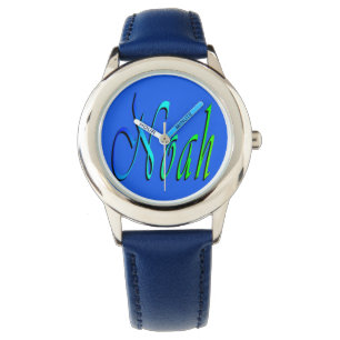 Noah, naam, Logo, Boys Blue Leather Watch. Horloge