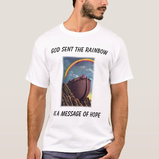 Noah regenboog, God stuurde de regenboog als beric T-shirt (Voorkant)