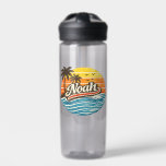 Noah Retro Sunset Name Design Waterfles<br><div class="desc">Retro sunset style design featuring the name Noah with vintage palm trees,  ocean waves,  and birds. Perfect personalized gift idea for anyone named Noah with a classic retro beach sunset aesthetic.</div>