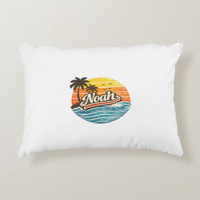 Noah Retro Zonsondergang Naam Design Accent Kussen (Voorkant)