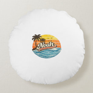 Noah Retro Zonsondergang Naam Design Rond Kussen