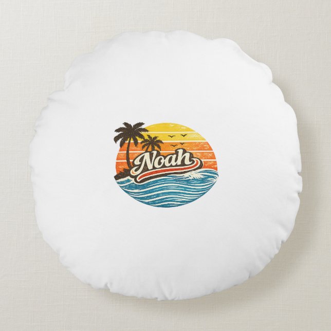Noah Retro Zonsondergang Naam Design Rond Kussen (Voorkant)