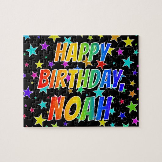 "NOAH" Voornaam, geun "HAPPY BIRTHDAY" Legpuzzel (Horizontaal)