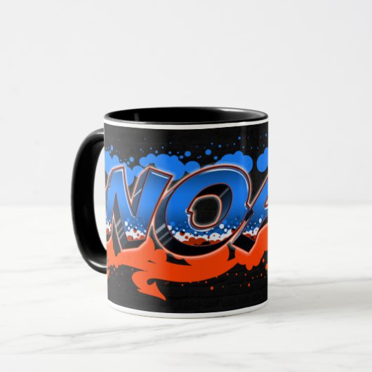 Noah Vorname Name Graffiti blue orange Tasse Mok (Voorkant links)