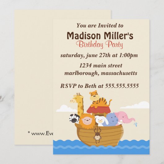 Noah's Arc Birthday Invite Kaart (Voorkant / Achterkant)