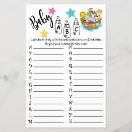 Noah's Ark ABC Baby shower Game Kaart