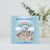 Noahs ark animal Rainbow-uitnodiging BLUE Kaart (Staand voorkant)