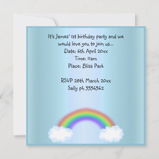 Noahs ark animal Rainbow-uitnodiging BLUE Kaart (Achterkant)