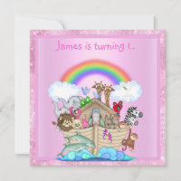 Noahs ark animal uitnodiging PINK