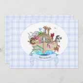 Noah's Ark Animals Blue Gingham Kaart (Voorkant / Achterkant)