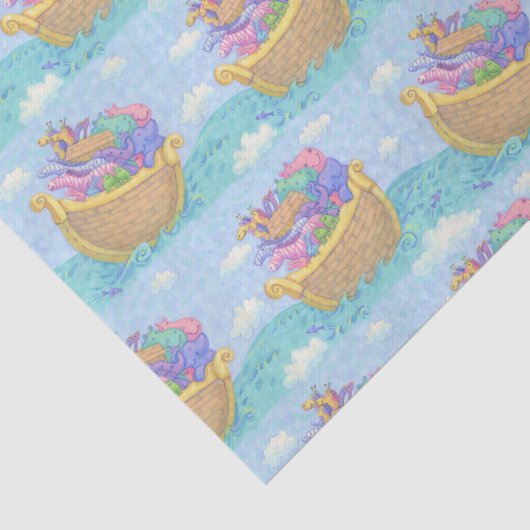 Noah's ark Animals Blue Turquoise Pattern Tissuepapier (Detail)