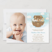 Noah's Ark Animals Boy Baptism Christening Foto Kaart (Voorkant)
