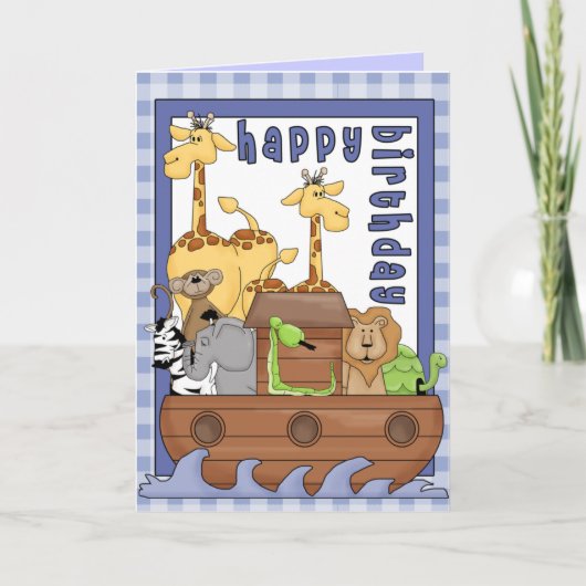 Noah's Ark Animals Boy Happy Birthday Kaart (Voorkant)