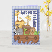 Noah's Ark Animals Boy Happy Birthday Kaart (Gele Bloem)