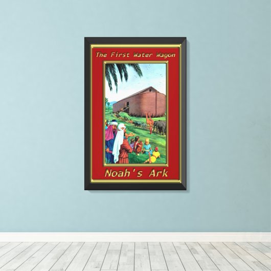 Noah's Ark Animals die op het schip lopen rood lij Canvas Afdruk (Insitu (Houten vloer))