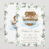 Noah's Ark Animals Greenery Blue Boy Baby shower Kaart (Voorkant / Achterkant)