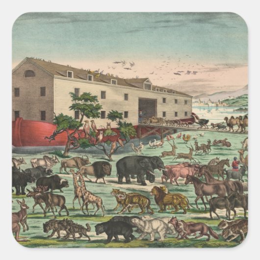  Noahs Ark Animals Illustration 1882 Vierkante Sticker (Voorkant)