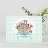 Noah's Ark Animals Mint Green Gingham Kaart (Staand voorkant)