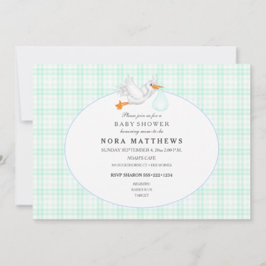 Noah's Ark Animals Mint Green Gingham Kaart (Achterkant)