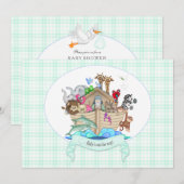 Noah's Ark Animals Mint Green Gingham Kaart (Voorkant / Achterkant)