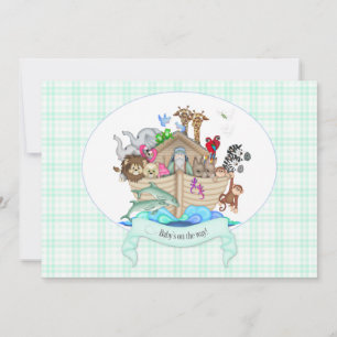 Noah's Ark Animals Mint Green Gingham Kaart