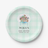 Noah's Ark Animals Mint Green Gingham Papieren Bordje (Voorkant)