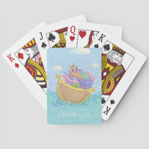 Noah's Ark Animals Monogram Naam Blauw Pokerkaarten