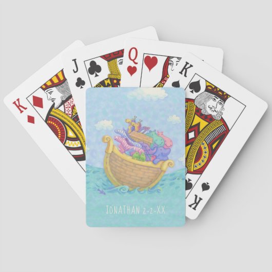 Noah's Ark Animals Monogram Naam Blauw Pokerkaarten (Achterkant)