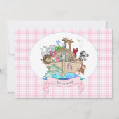 Noah's Ark Animals Roze Gingham Kaart (Voorkant)