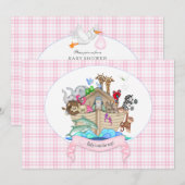 Noah's Ark Animals Roze Gingham Kaart (Voorkant / Achterkant)