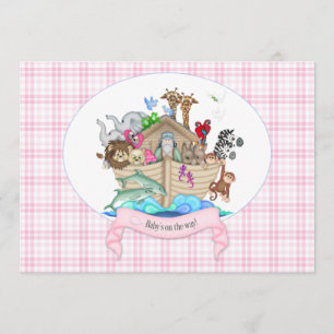 Noah's Ark Animals Roze Gingham Kaart