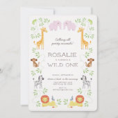 Noah's Ark Animals Verjaardag Roze Uitnodiging (Voorkant)