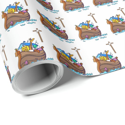  Noah's Ark Baby Baptism, Boy Blue Cadeaupapier (Rol Hoek)