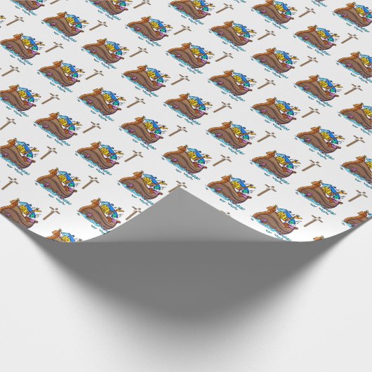  Noah's Ark Baby Baptism, Boy Blue Cadeaupapier (Hoek)