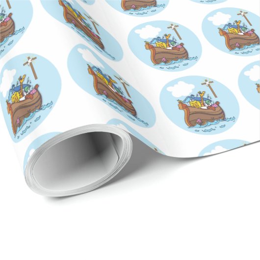  Noah's Ark Baby Baptism, Boy Blue Cadeaupapier (Rol Hoek)