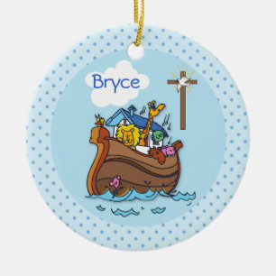  Noah's Ark Baby Baptism, Boy Blue Keramisch Ornament