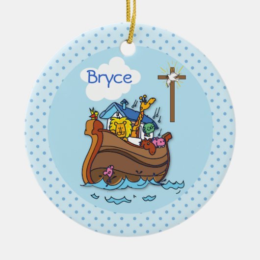Noah's Ark Baby Baptism, Boy Blue Keramisch Ornament (Voorkant)