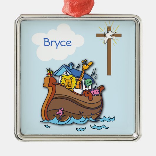  Noah's Ark Baby Baptism, Boy Blue Metalen Ornament (Voorkant)