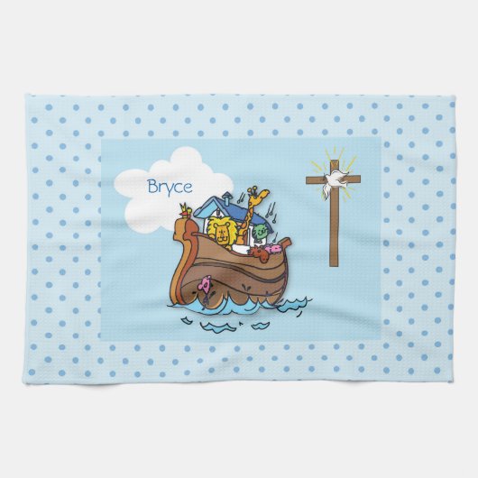 Noah's Ark Baby Baptism, Boy Blue Theedoek (Horizontaal)