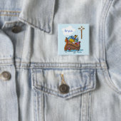  Noah's Ark Baby Baptism, Boy Blue Vierkante Button 5,1 Cm (In situ)