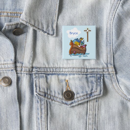  Noah's Ark Baby Baptism, Boy Blue Vierkante Button 5,1 Cm (In situ)