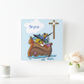  Noah's Ark Baby Baptism, Boy Blue Vierkante Klok (Huis)