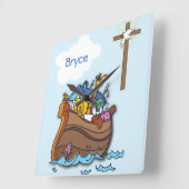  Noah's Ark Baby Baptism, Boy Blue Vierkante Klok (Hoek)