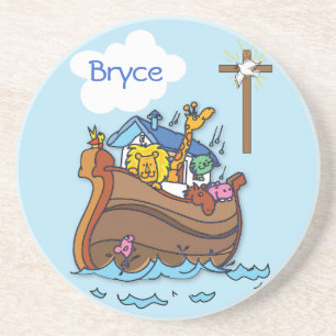  Noah's Ark Baby Baptism, Boy Blue Zandsteen Onderzetter