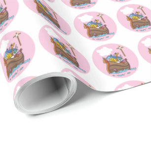 Noah's Ark Baby Baptisme, Girl Pink Cadeaupapier