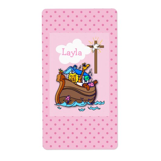  Noah's Ark Baby Baptisme, Girl Pink Etiket (Voorkant)