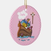 Noah's Ark Baby Baptisme, Girl Pink Keramisch Ornament (Rechts)
