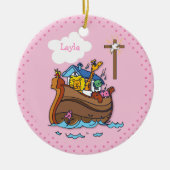 Noah's Ark Baby Baptisme, Girl Pink Keramisch Ornament (Voorkant)