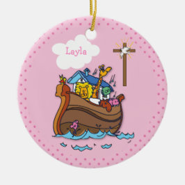  Noah's Ark Baby Baptisme, Girl Pink Keramisch Ornament